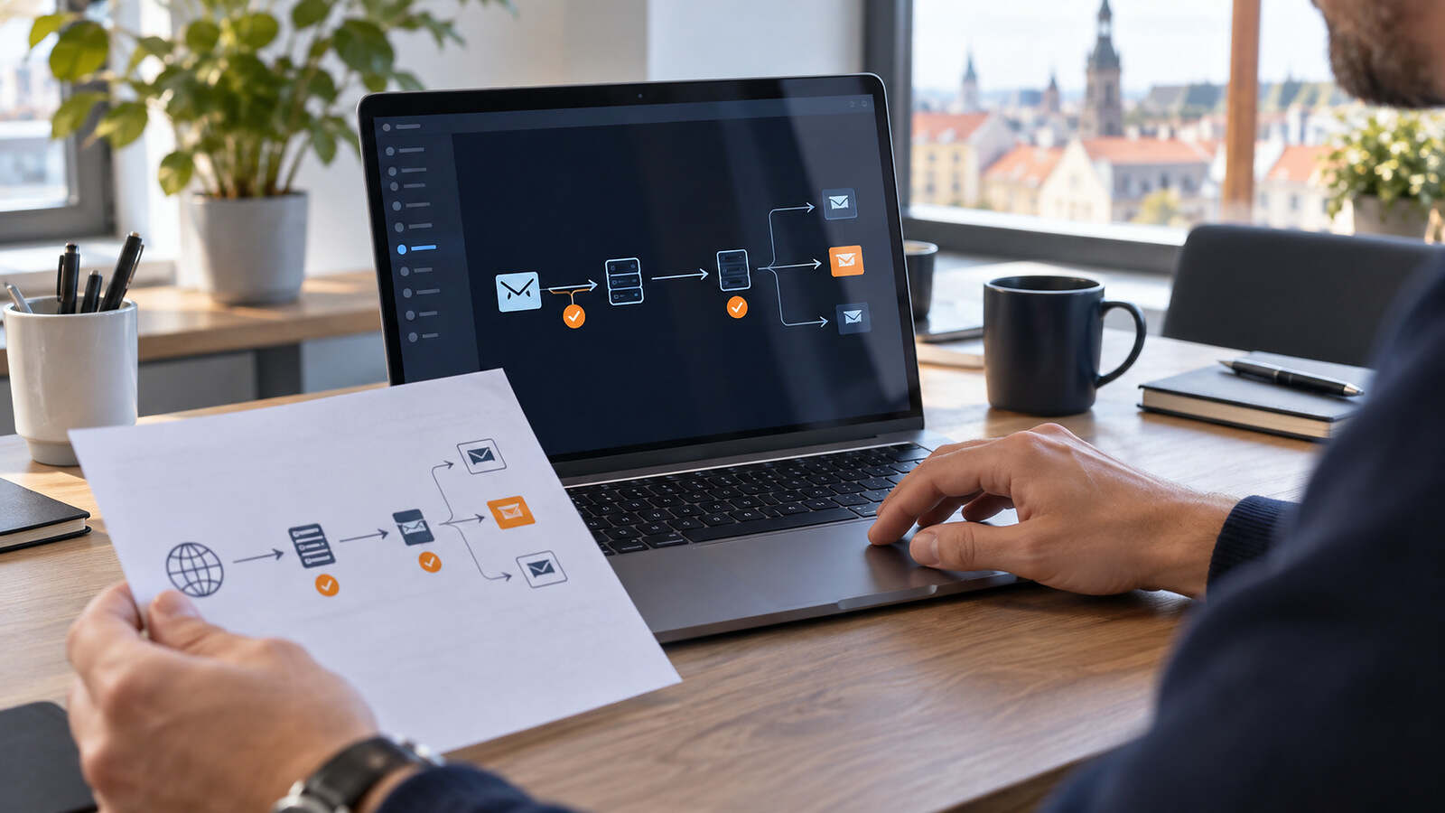 Une personne vérifie le parcours sécurisé des e-mails professionnels